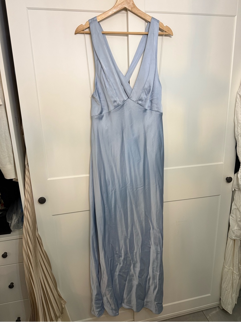 Light Blue Satin V-Neck Slip Dress - Picture 2 of 4